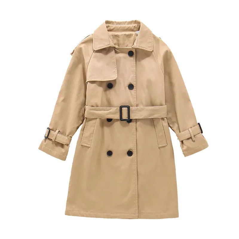 4-13 Years Teen Girls Long Trench Coats New Fashion England Style