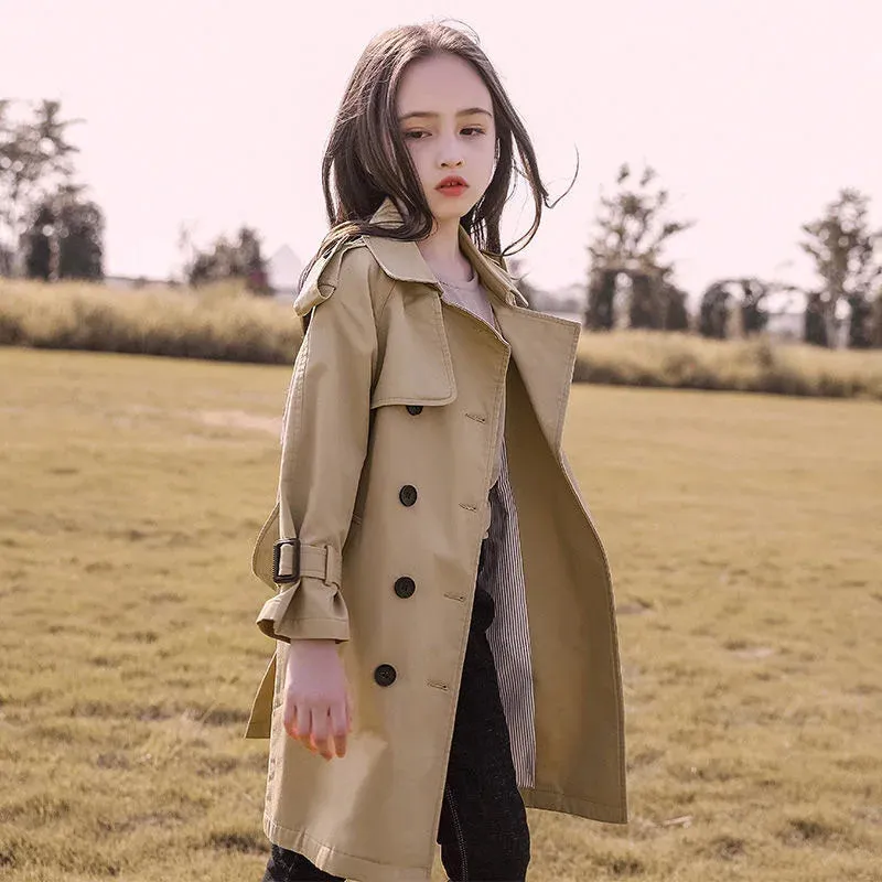 4-13 Years Teen Girls Long Trench Coats New Fashion England Style