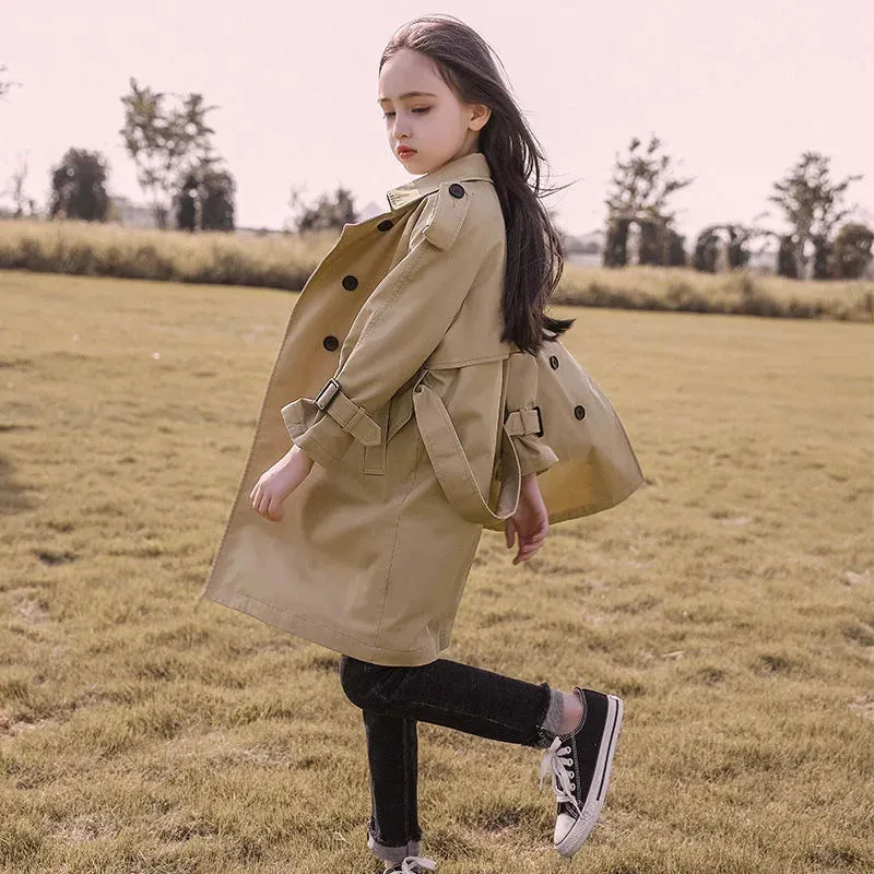 4-13 Years Teen Girls Long Trench Coats New Fashion England Style