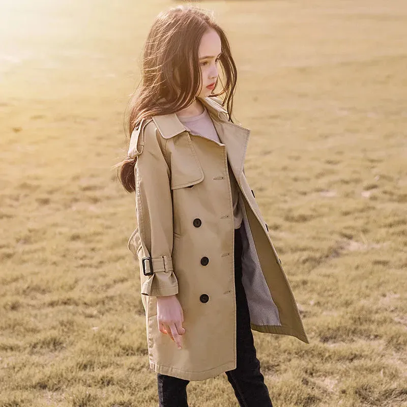 4-13 Years Teen Girls Long Trench Coats New Fashion England Style