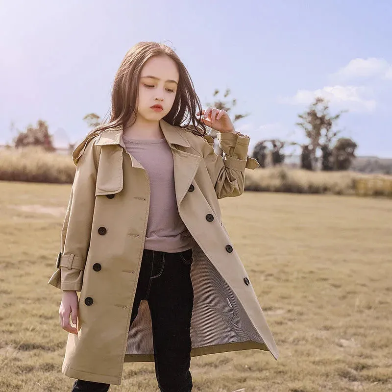 4-13 Years Teen Girls Long Trench Coats New Fashion England Style