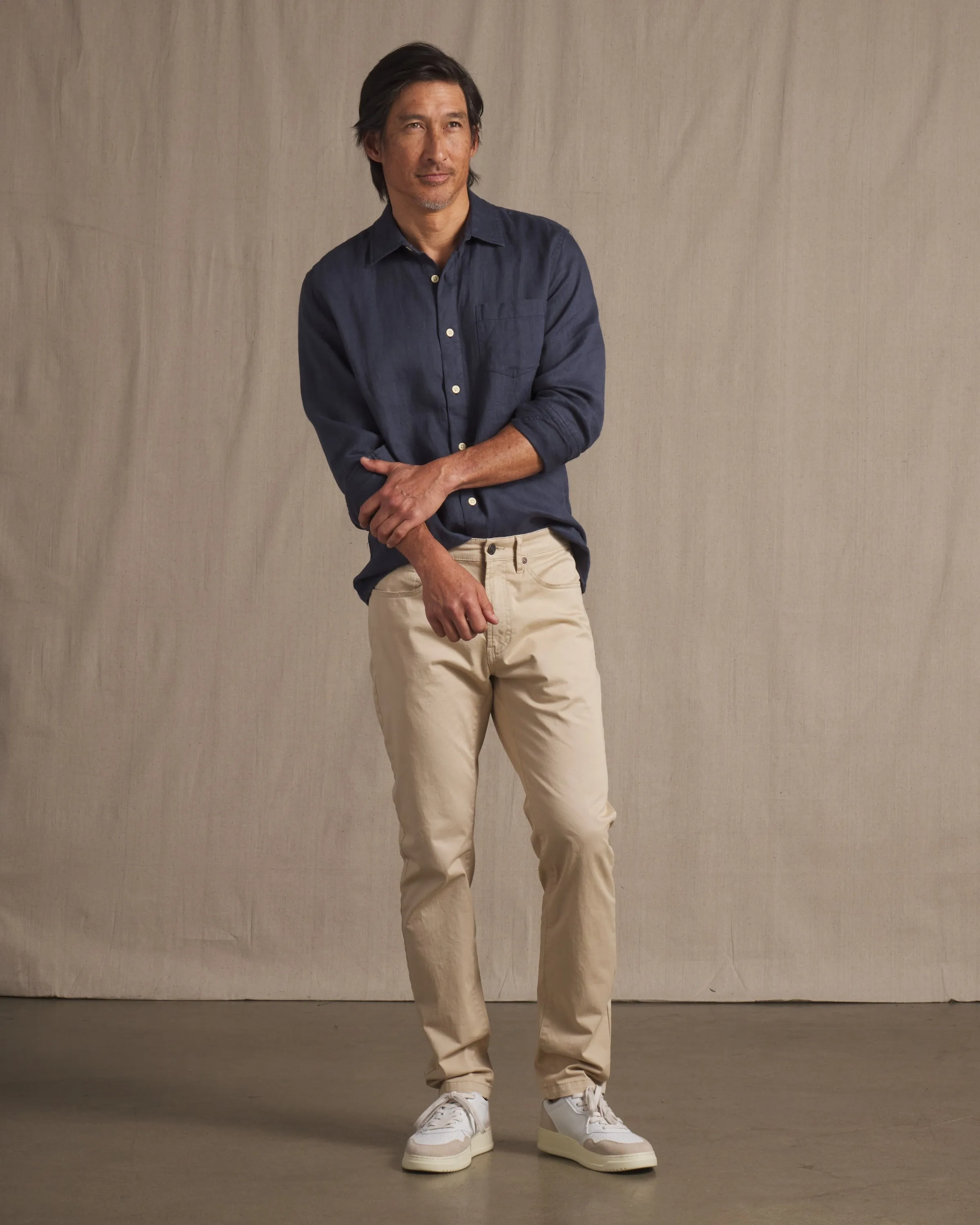 Amalfi Textured Linen Cotton Shirt - Blue Steel