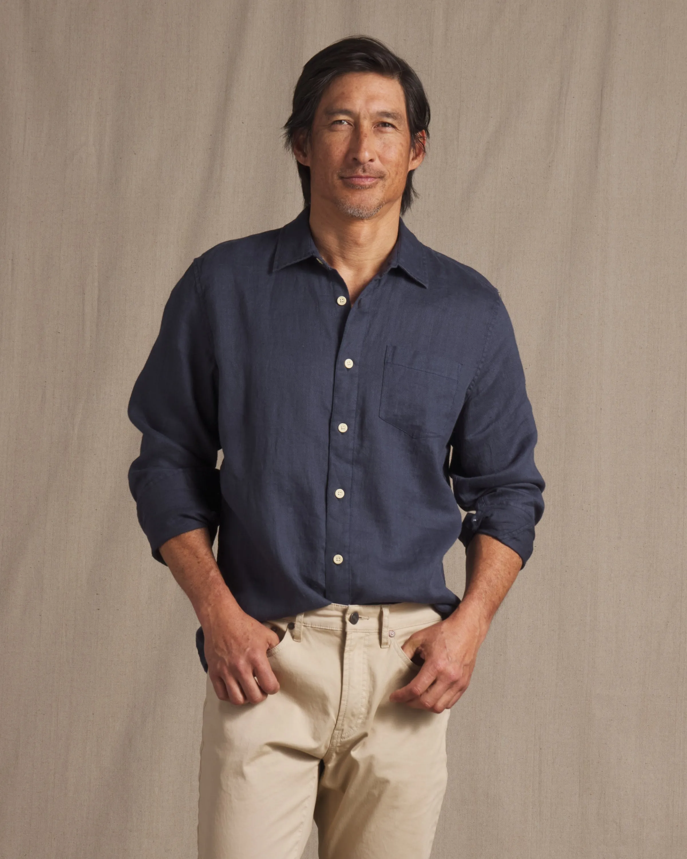Amalfi Textured Linen Cotton Shirt - Blue Steel