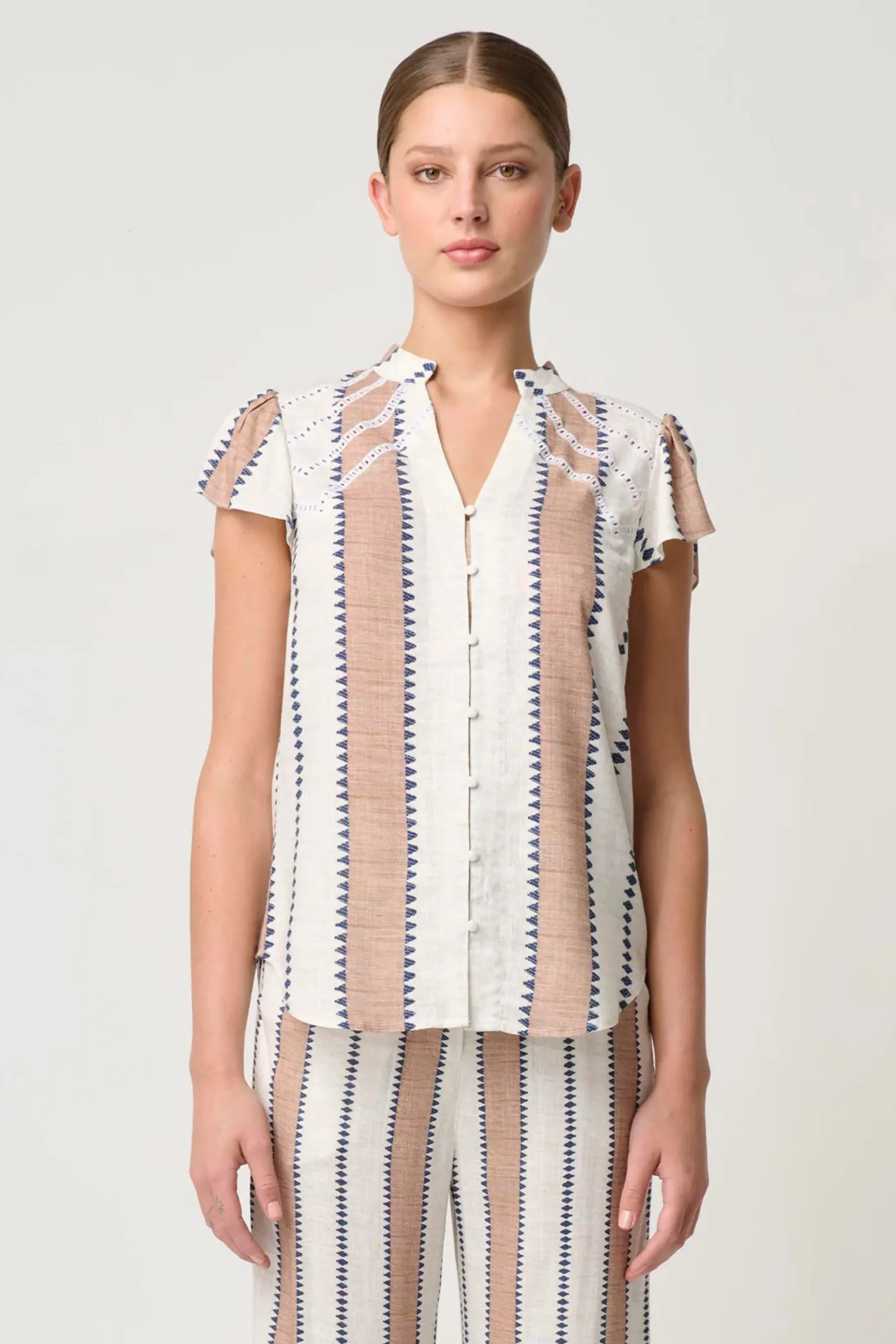 Amoya Embroidered Yoke Top | Cayman Stripe