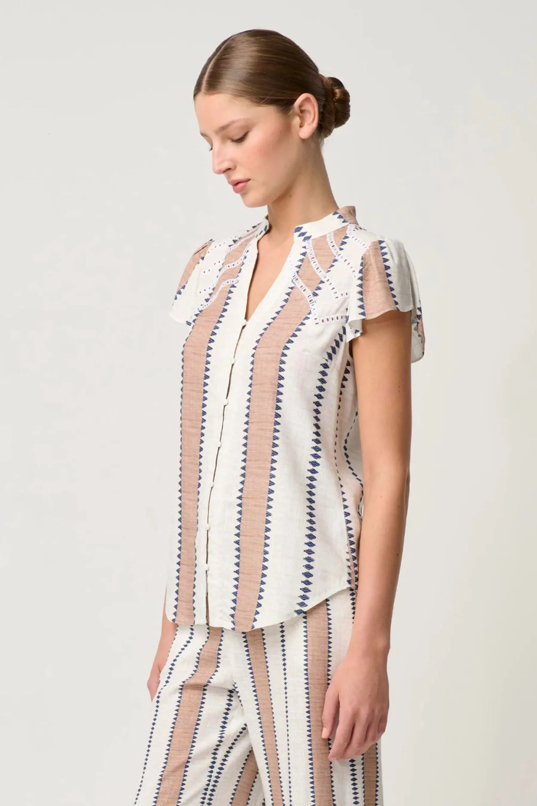 Amoya Embroidered Yoke Top | Cayman Stripe