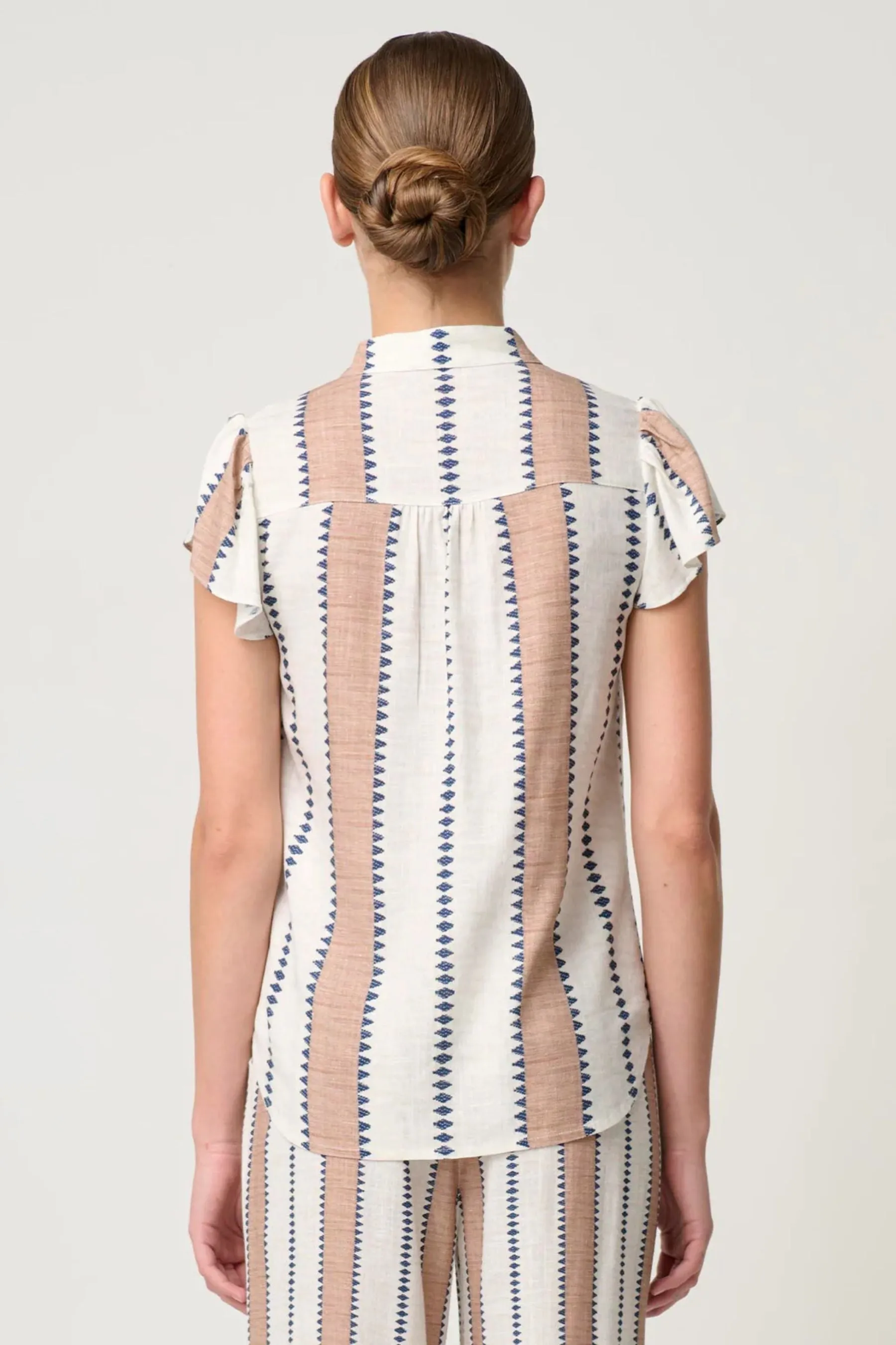 Amoya Embroidered Yoke Top | Cayman Stripe