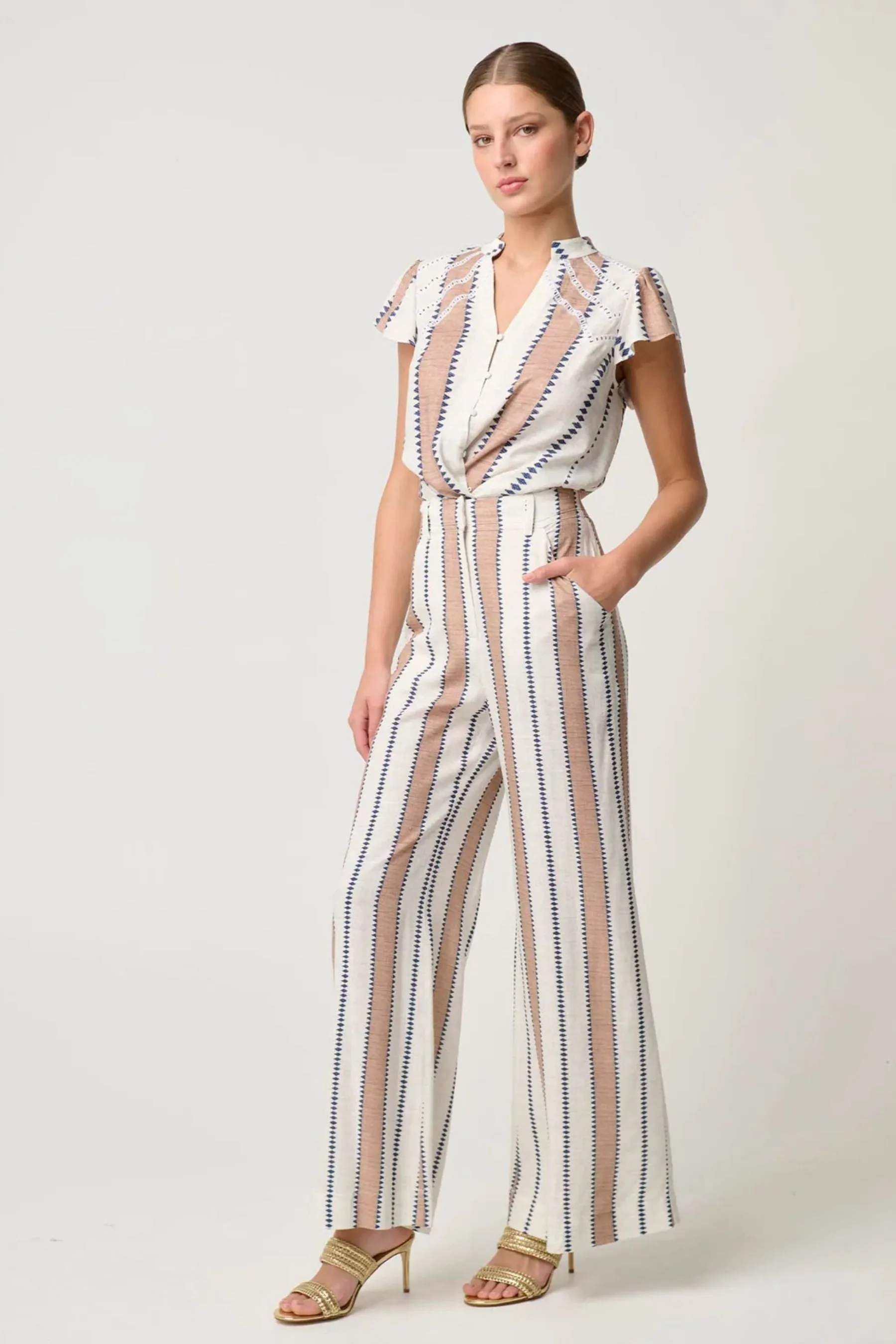 Amoya Embroidered Yoke Top | Cayman Stripe