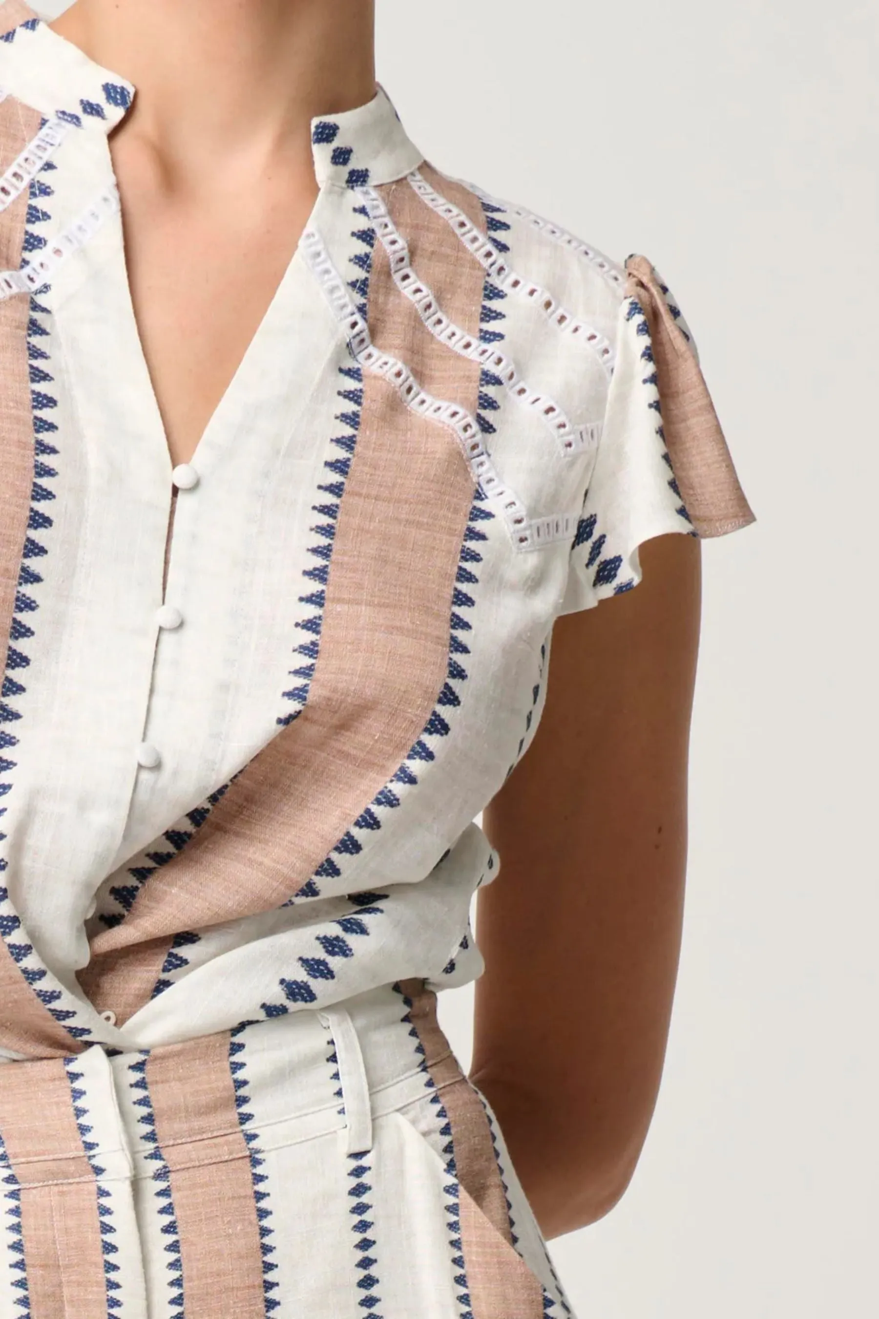Amoya Embroidered Yoke Top | Cayman Stripe