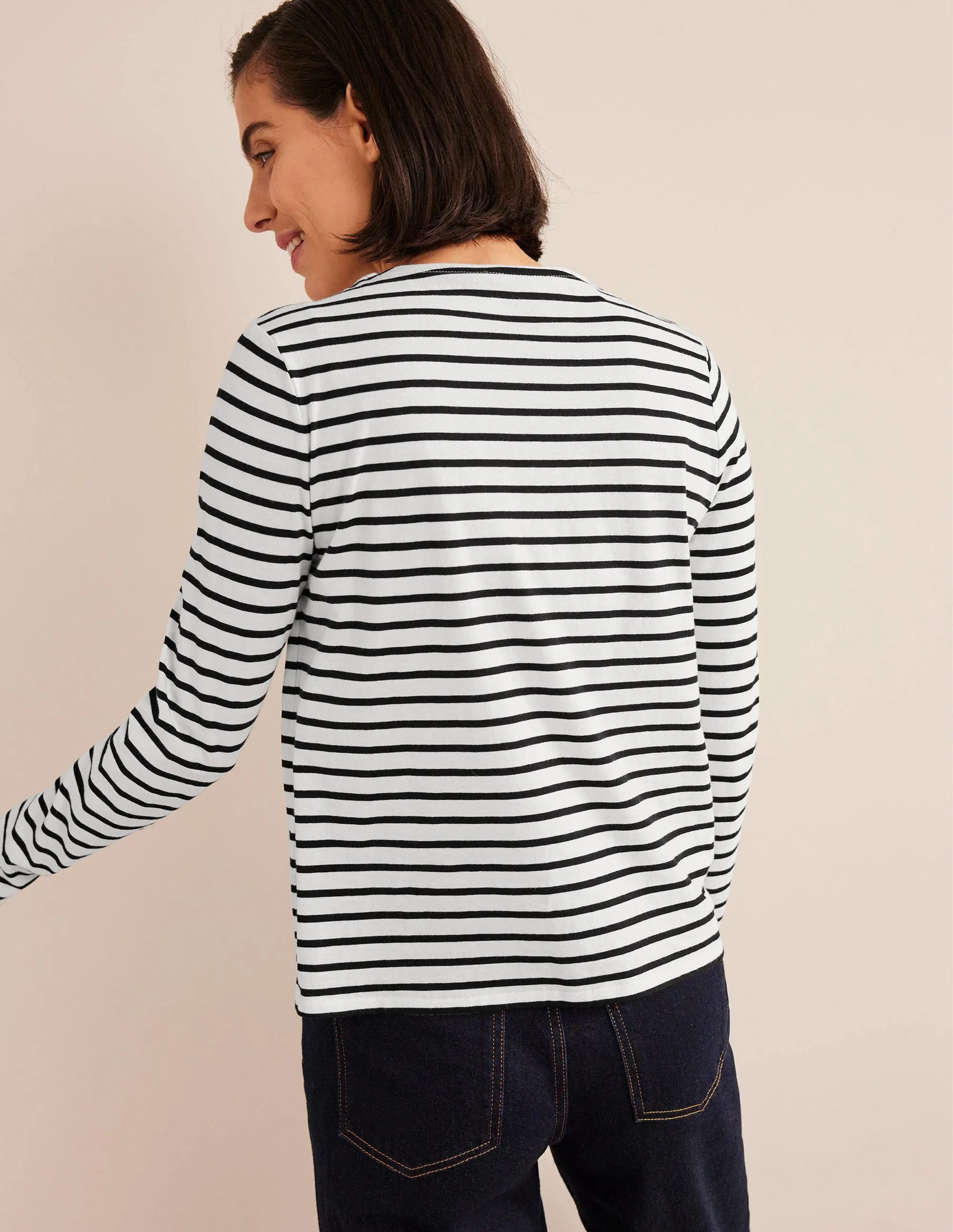 Bea Long Sleeve Breton-Ivory, Black
