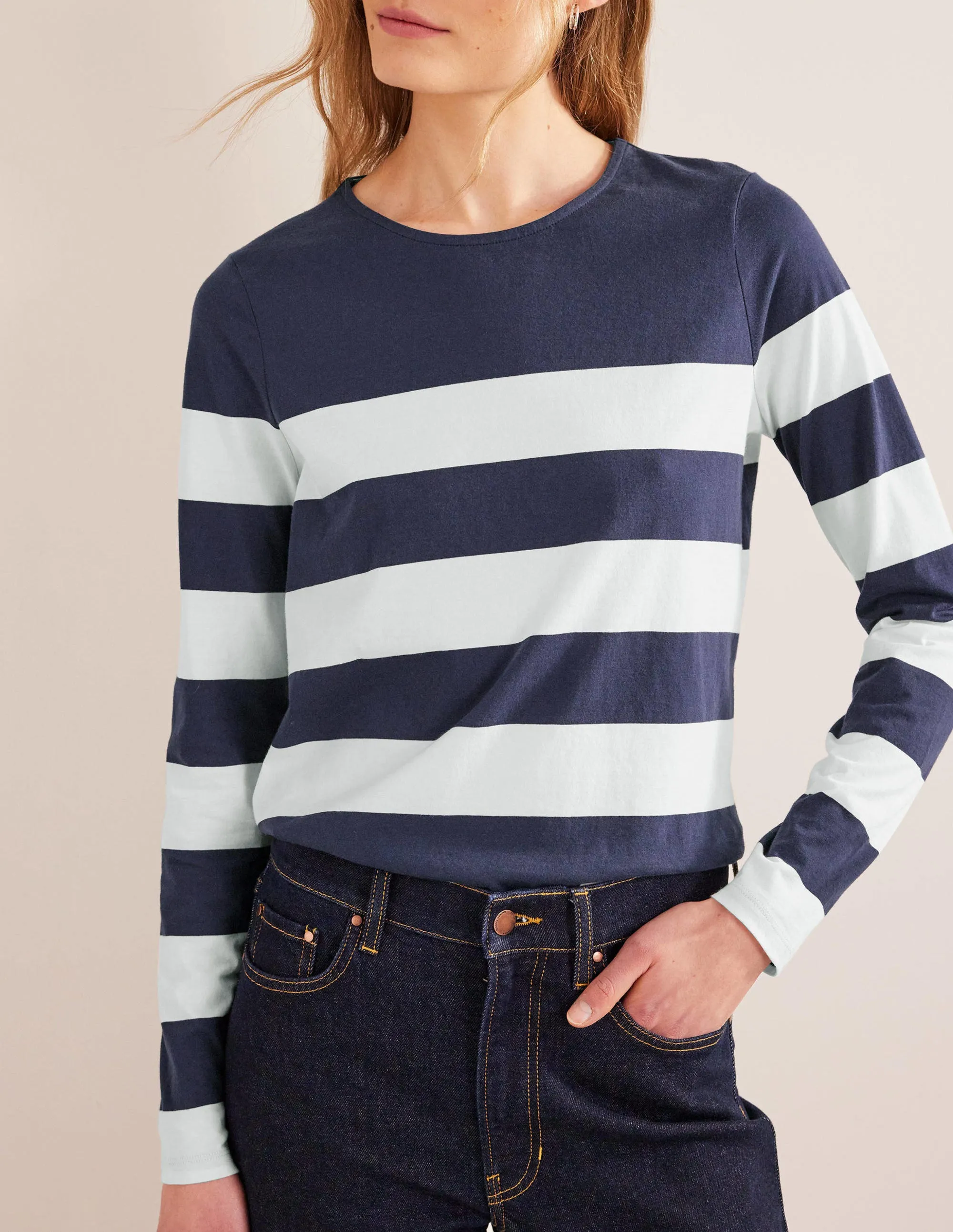 Bea Long Sleeve Breton-Navy/ Ivory Wide Stripe