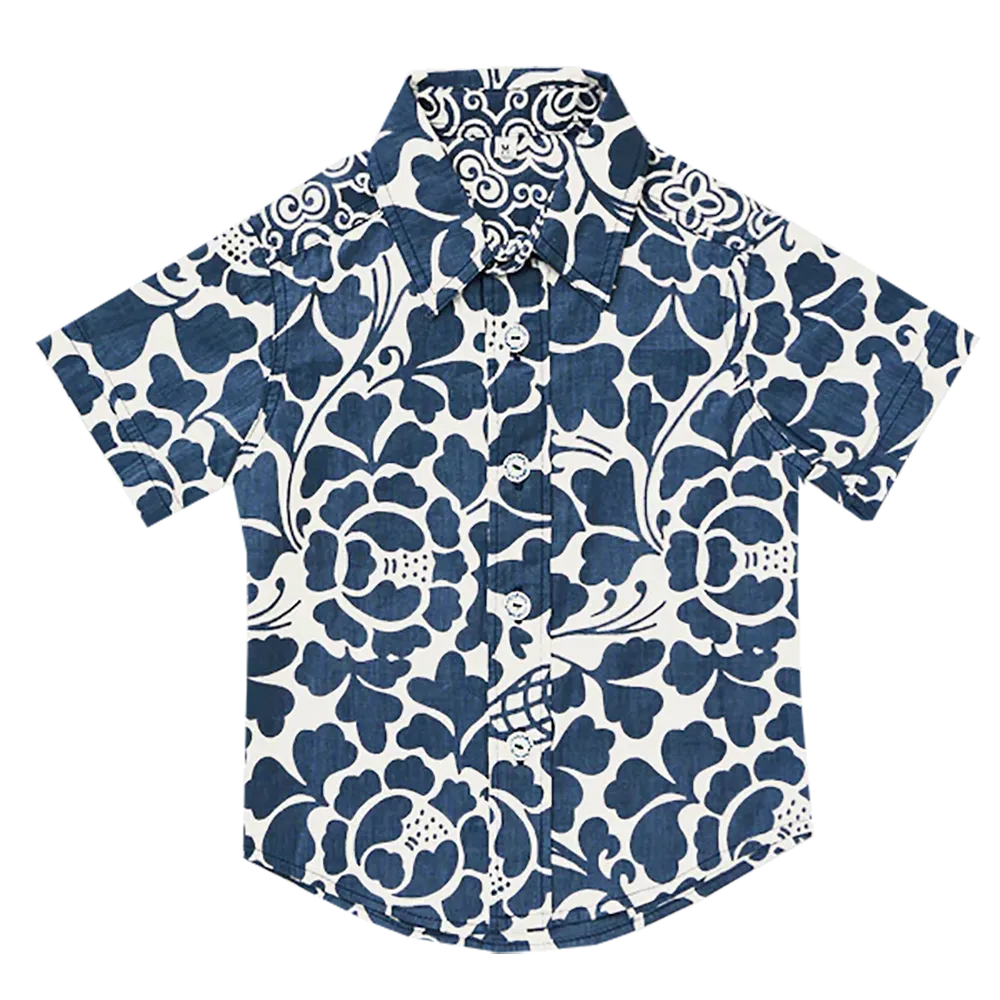 Blue Cocoa Button Down Scrappy Shirt, 3 Sizes