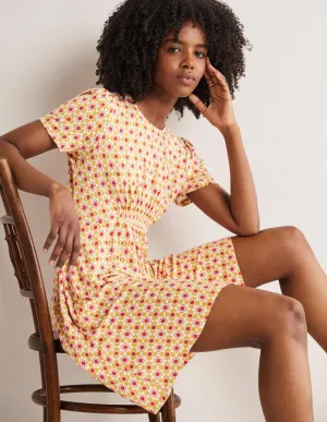 Crew Neck Jersey Dress-Olive Oil, Floret Tile Crew Neck Jersey Dress-Olive Oil, Floret Tile
