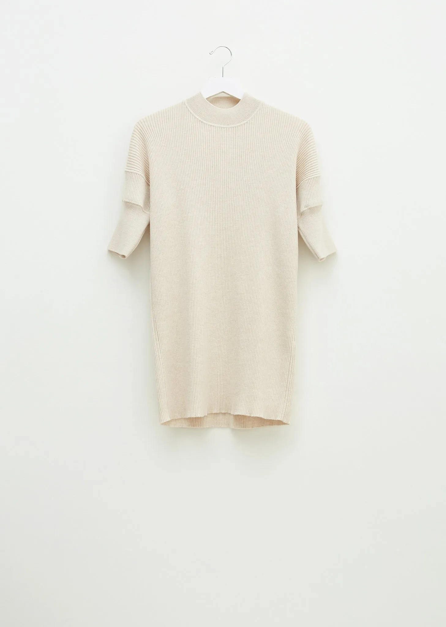 Jersey Wool High Neck Ribbed Sweater