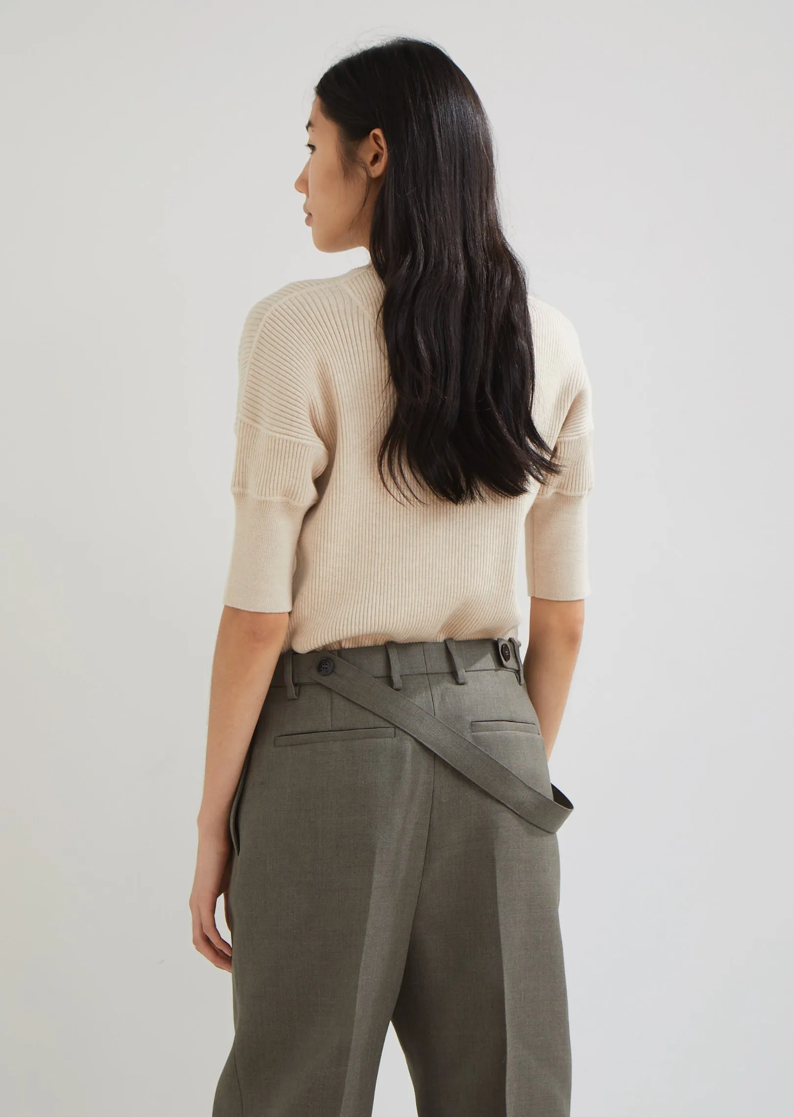Jersey Wool High Neck Ribbed Sweater