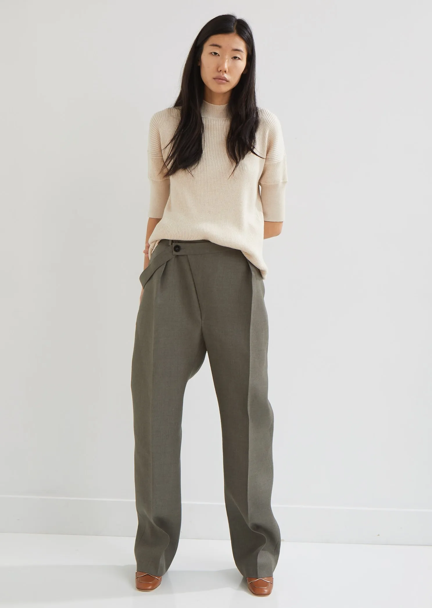 Jersey Wool High Neck Ribbed Sweater