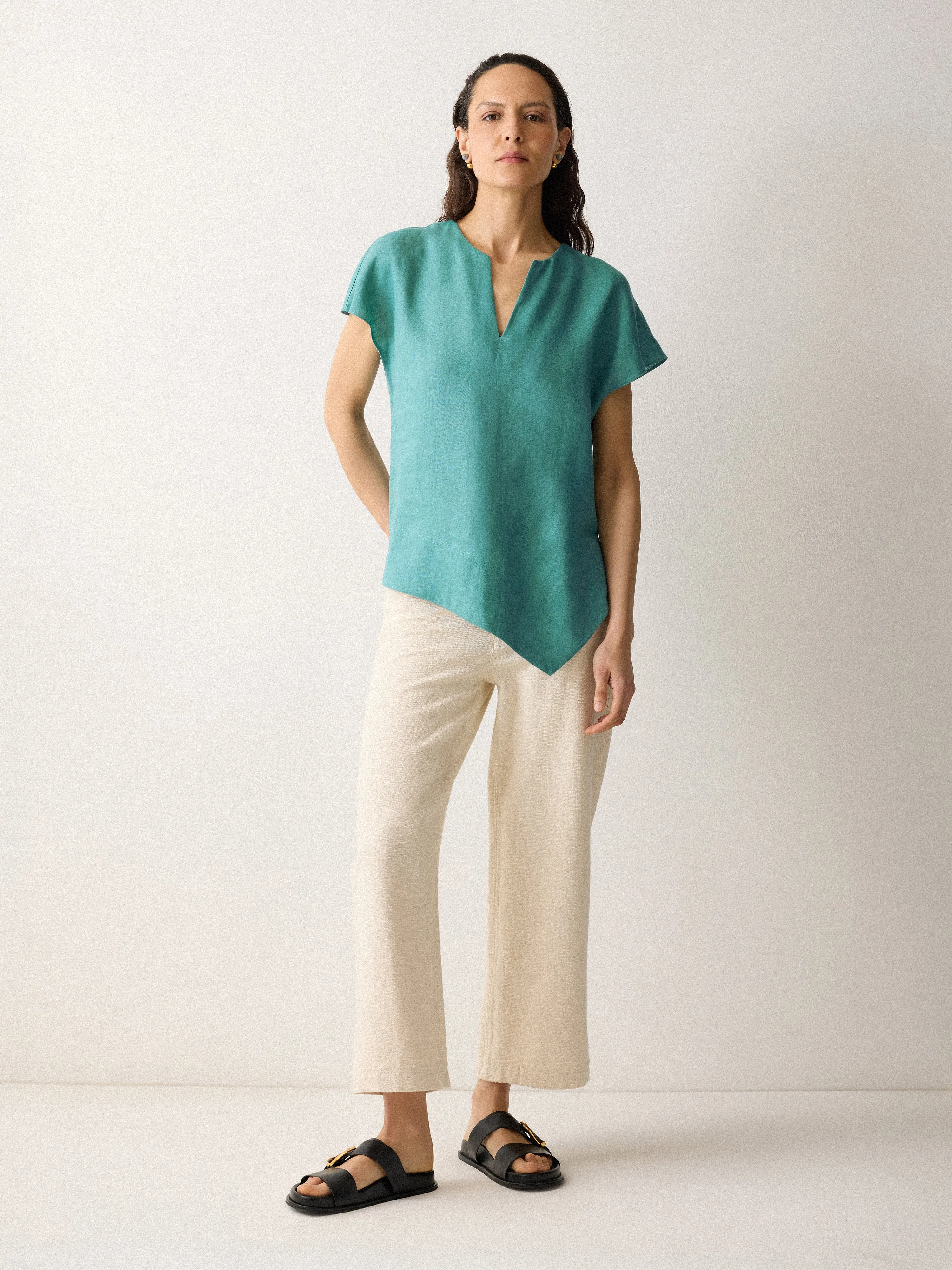 Linen Relaxed Top | Blue