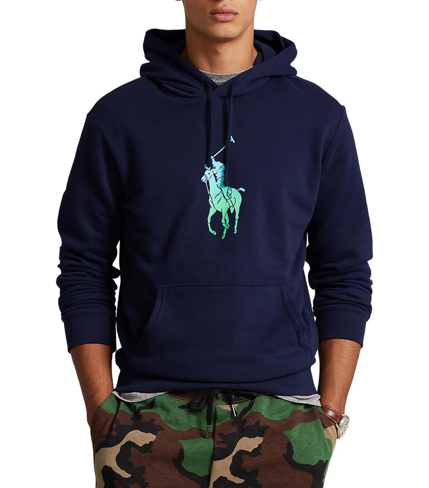 Men’s Ombré Big Pony Fleece Hoodie Navy