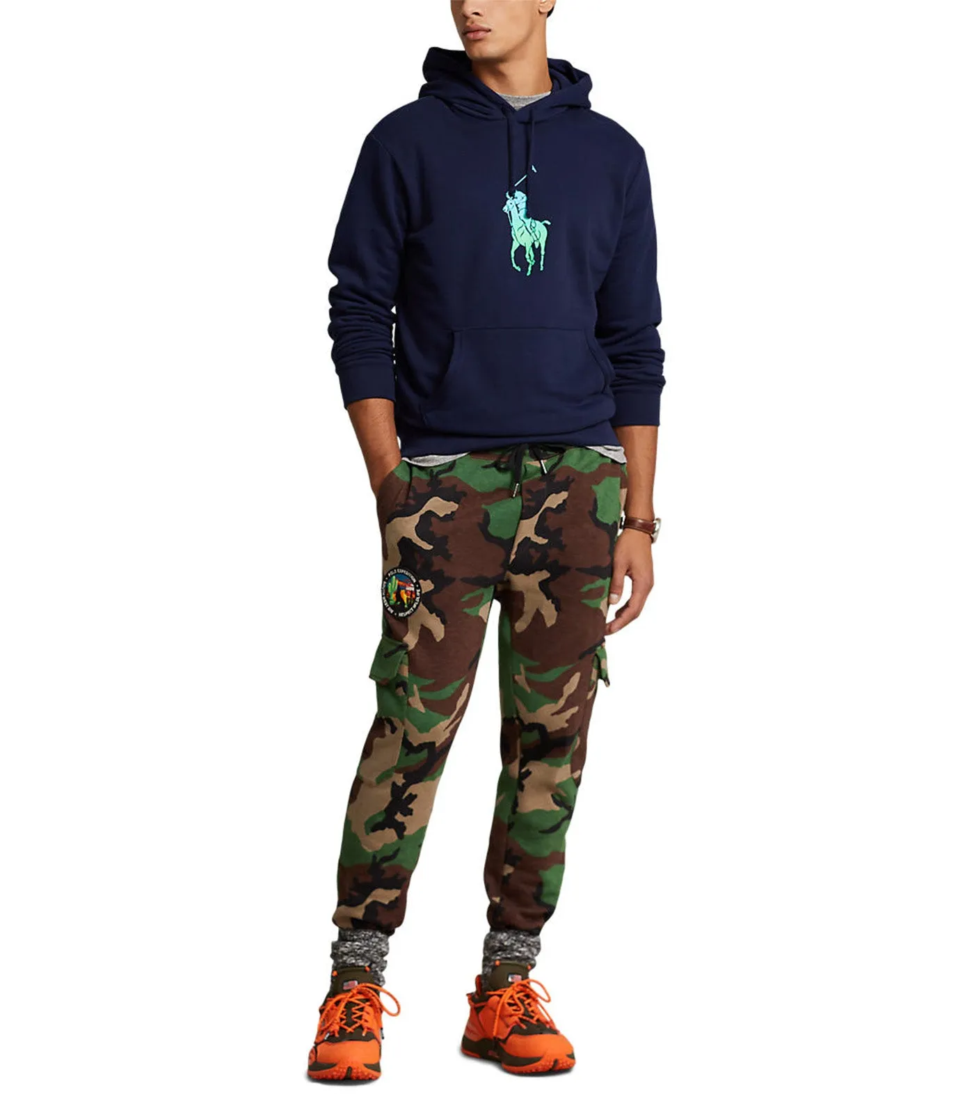 Men’s Ombré Big Pony Fleece Hoodie Navy