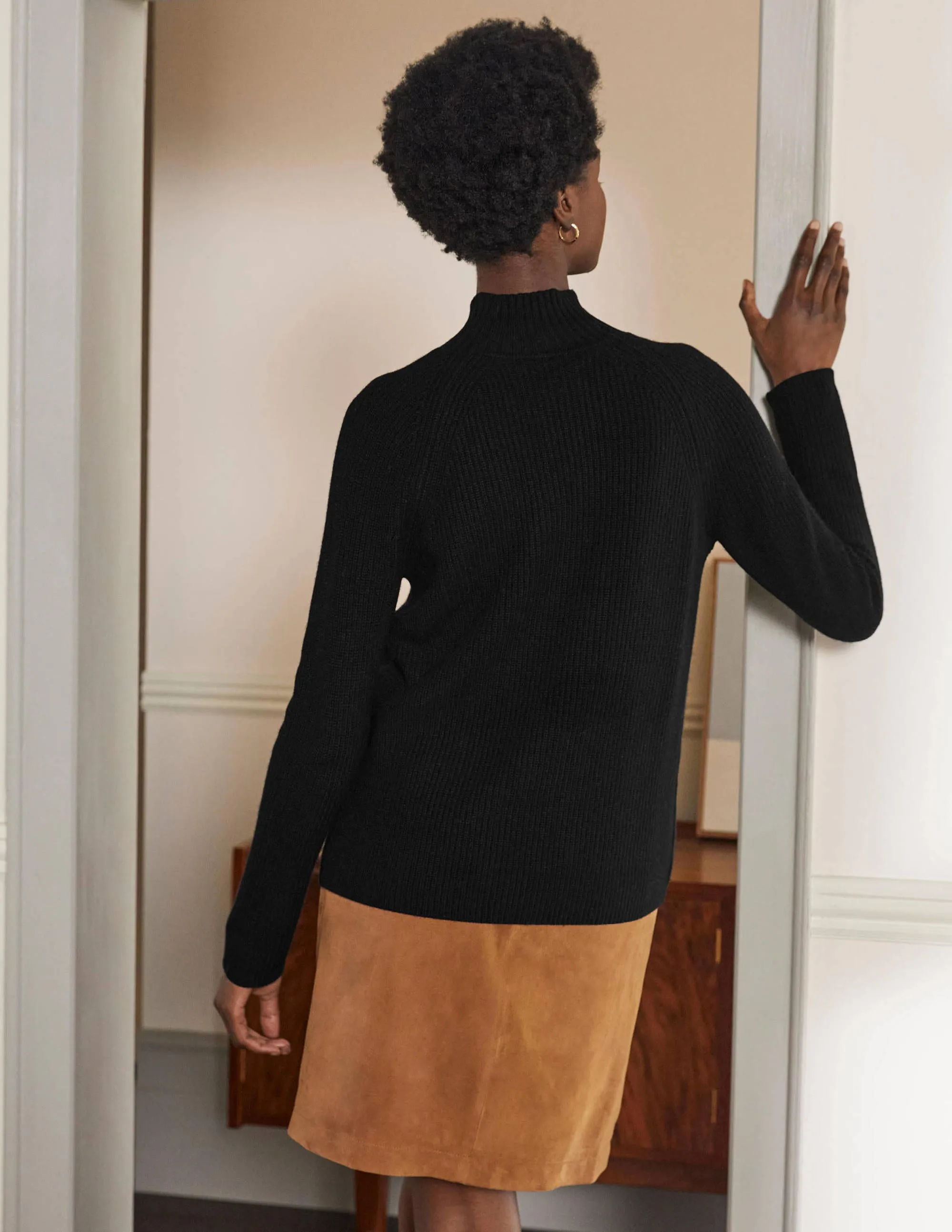 Mia Ribbed High Neck Jumper-Black