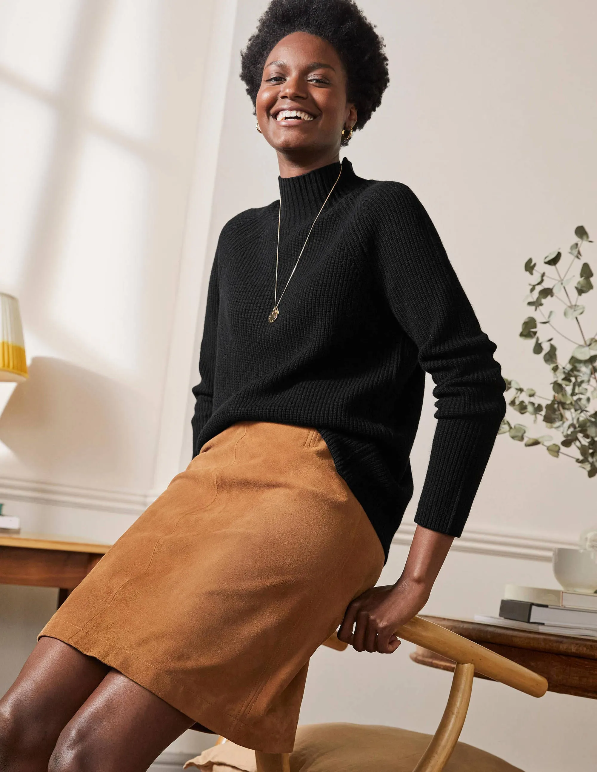Mia Ribbed High Neck Jumper-Black
