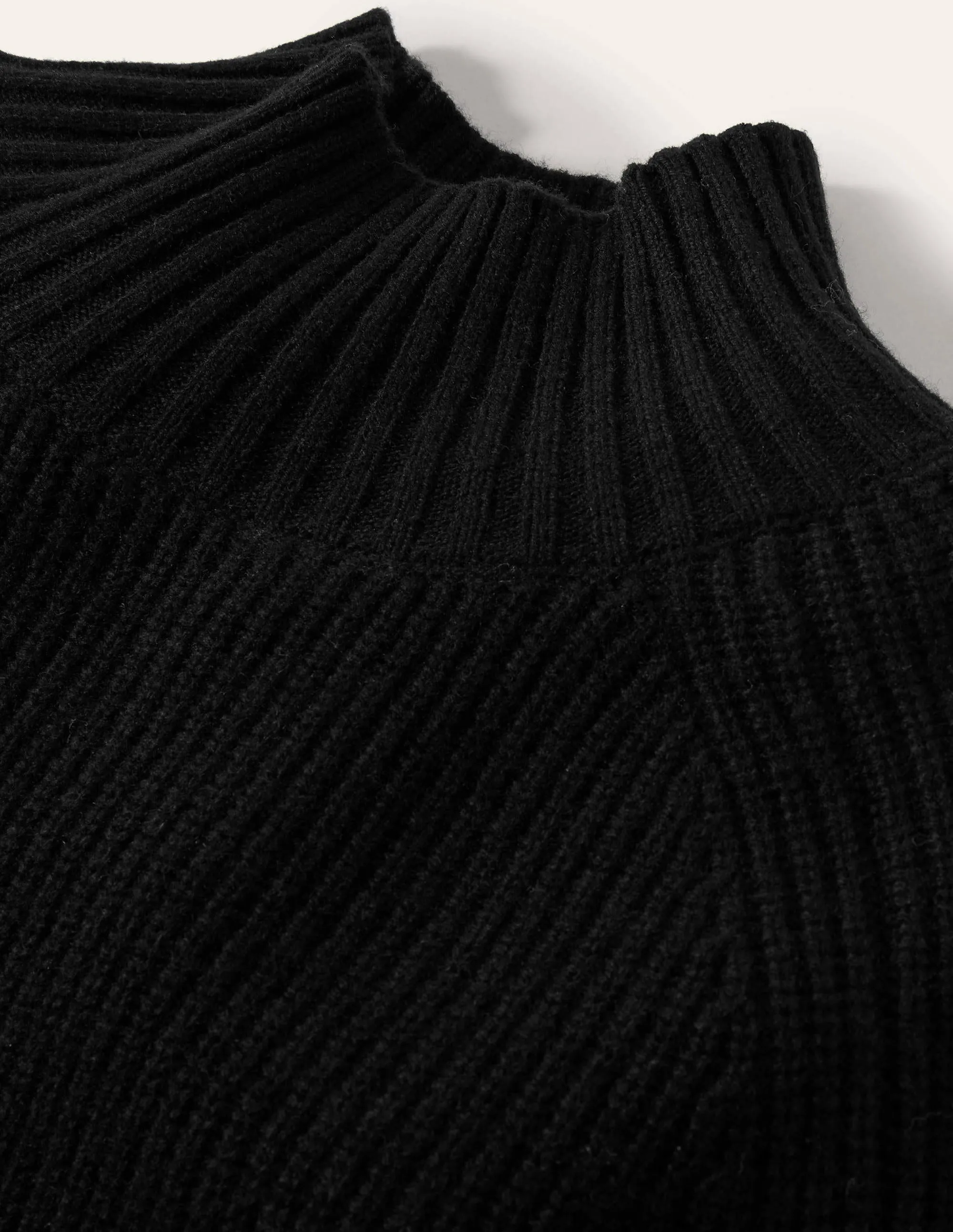 Mia Ribbed High Neck Jumper-Black