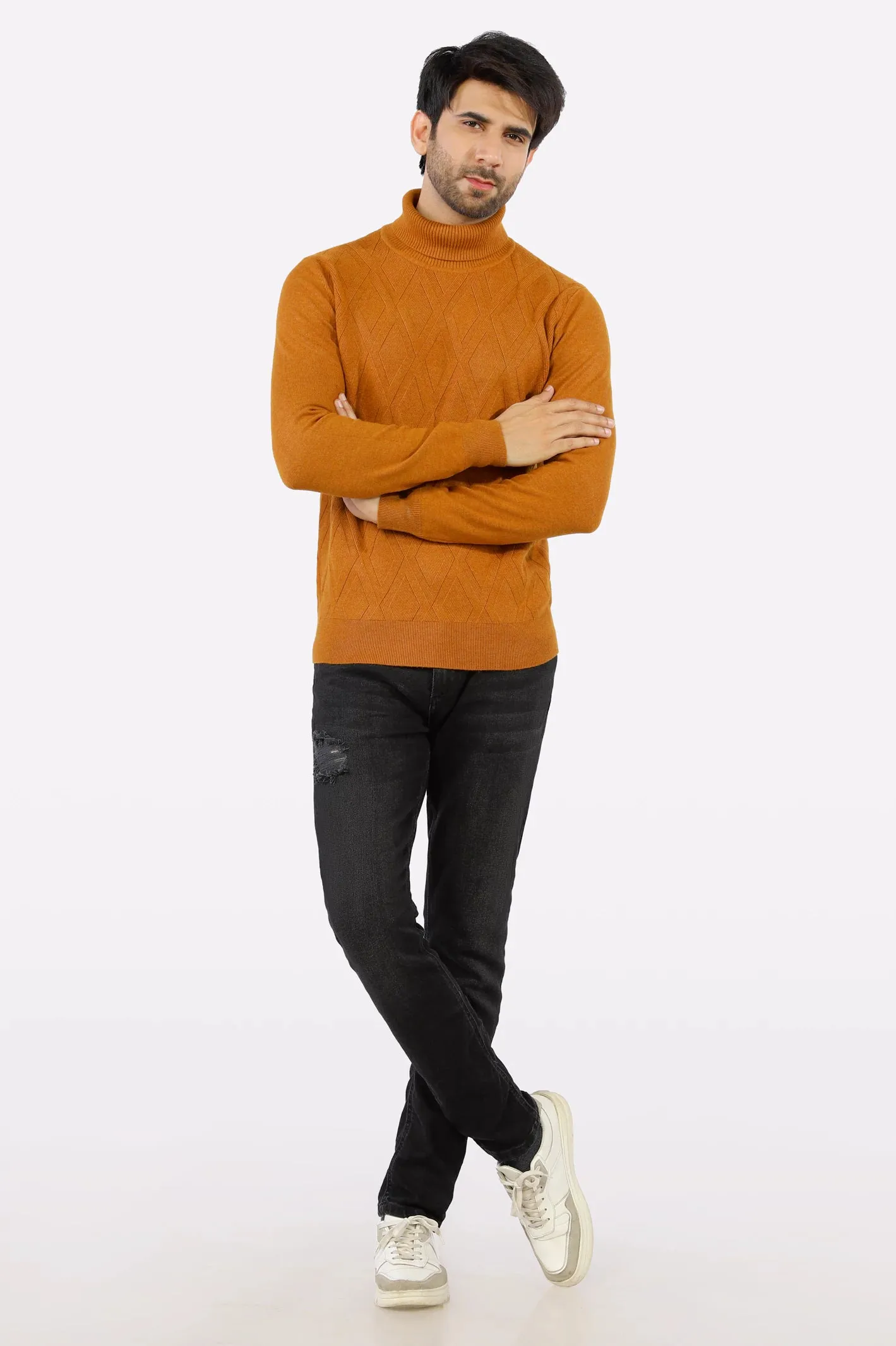 Mustard High Neck Gents Sweater