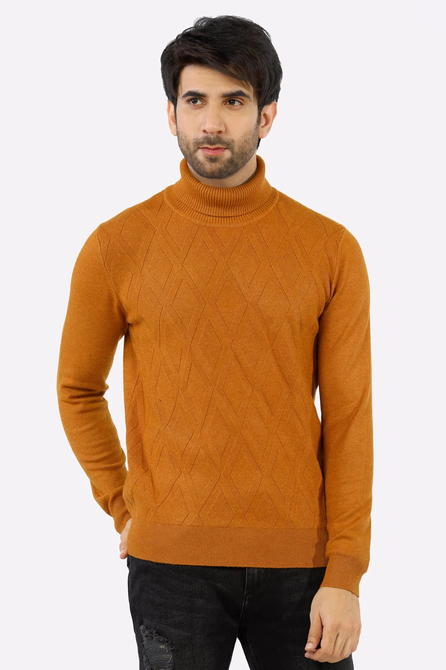 Mustard High Neck Gents Sweater