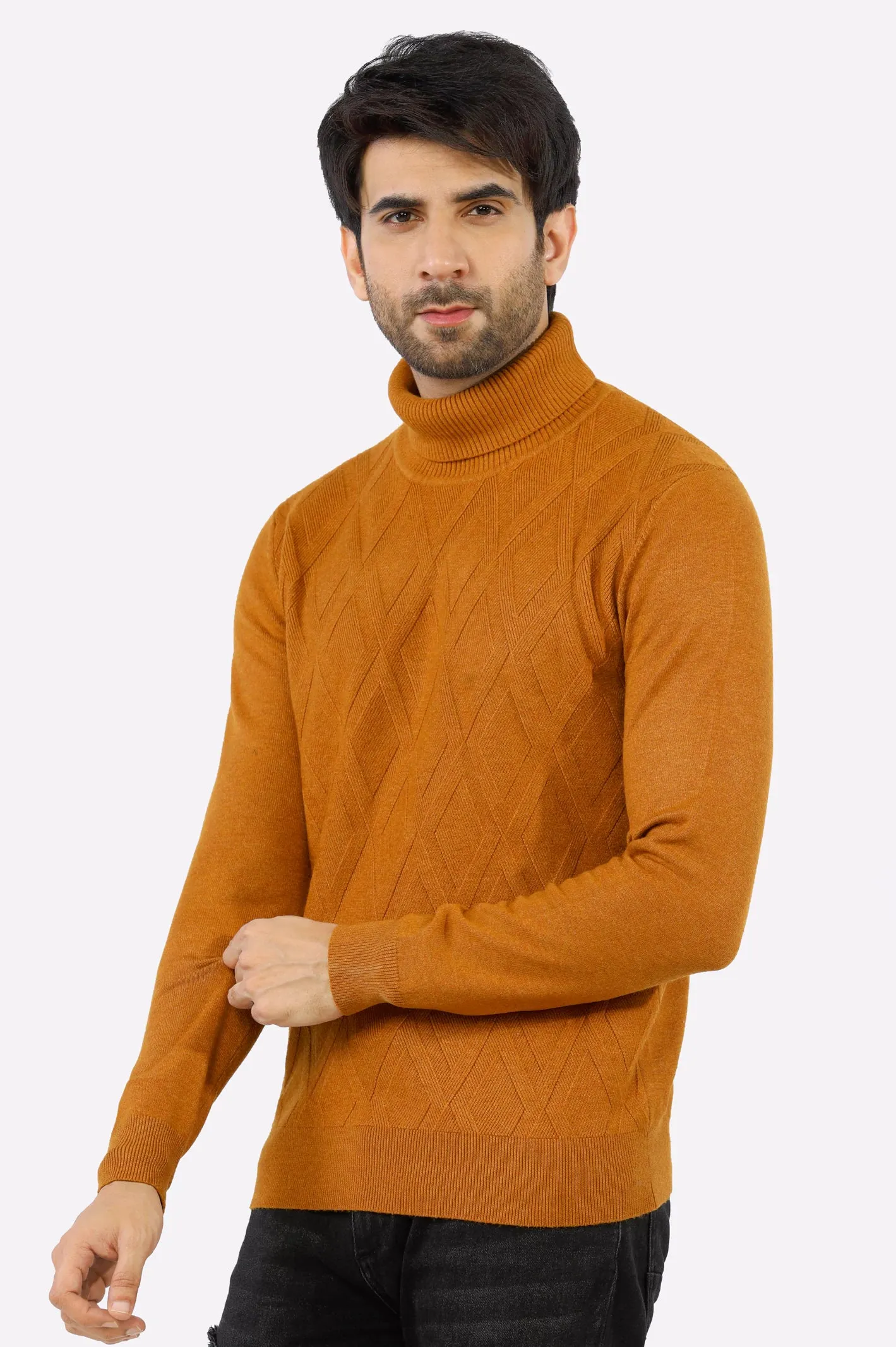 Mustard High Neck Gents Sweater