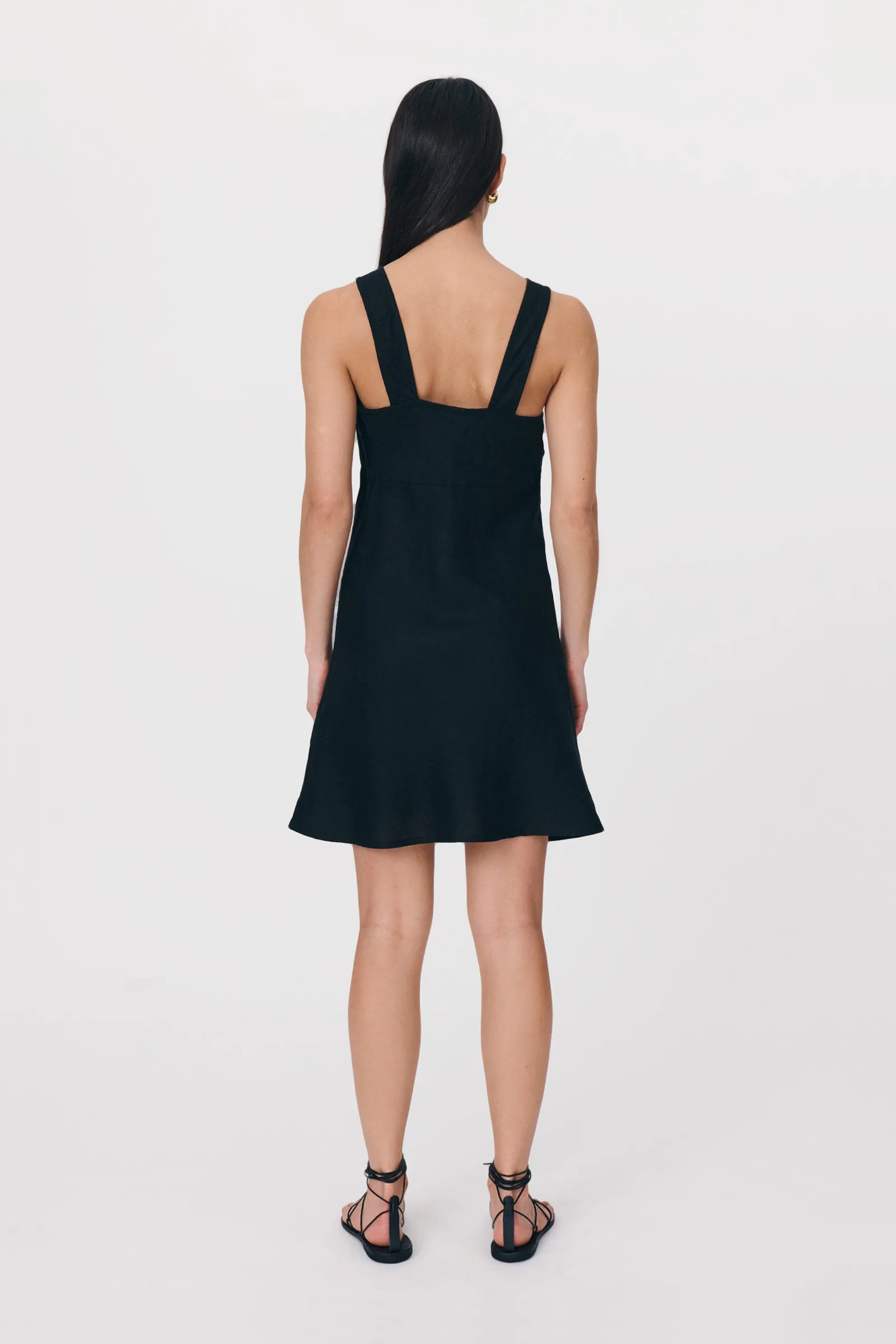 Regina Linen Mini Dress Noir