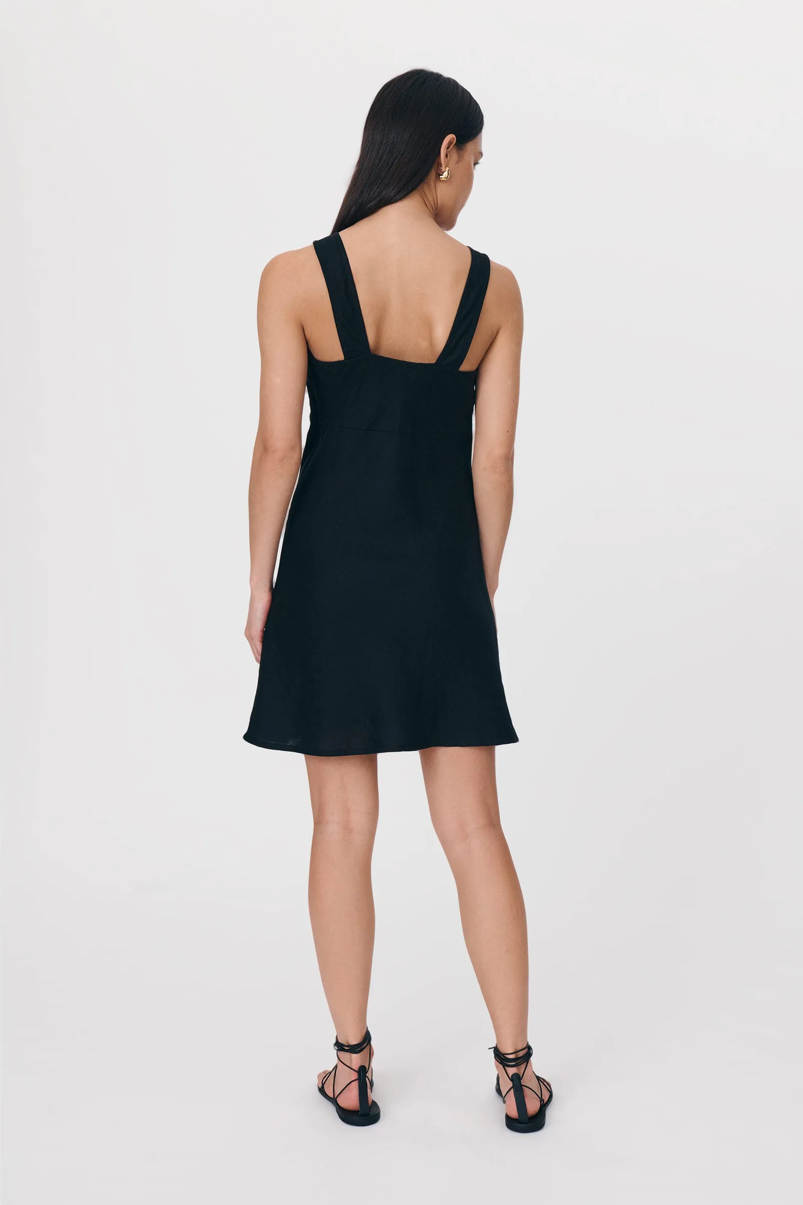 Regina Linen Mini Dress Noir