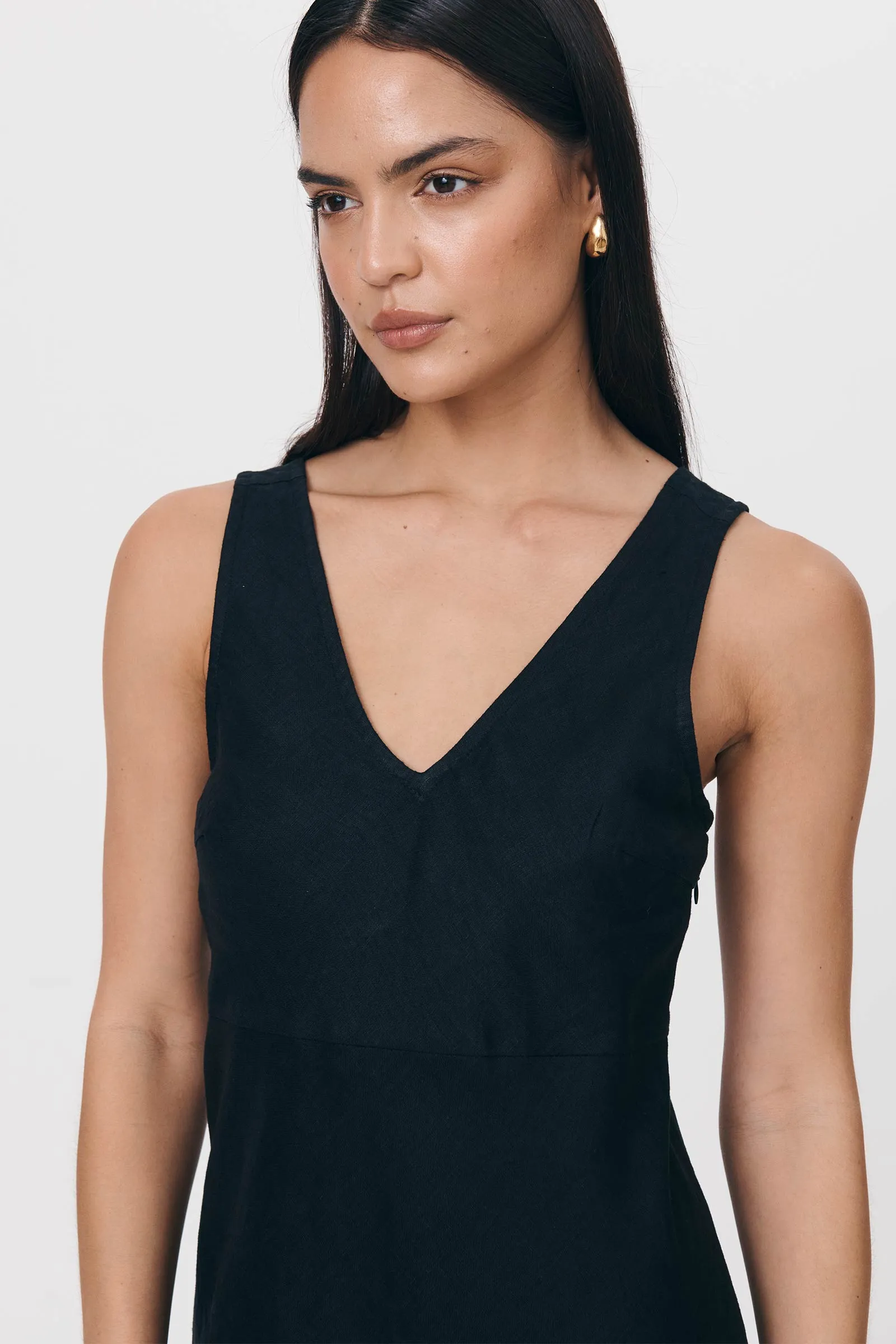 Regina Linen Mini Dress Noir