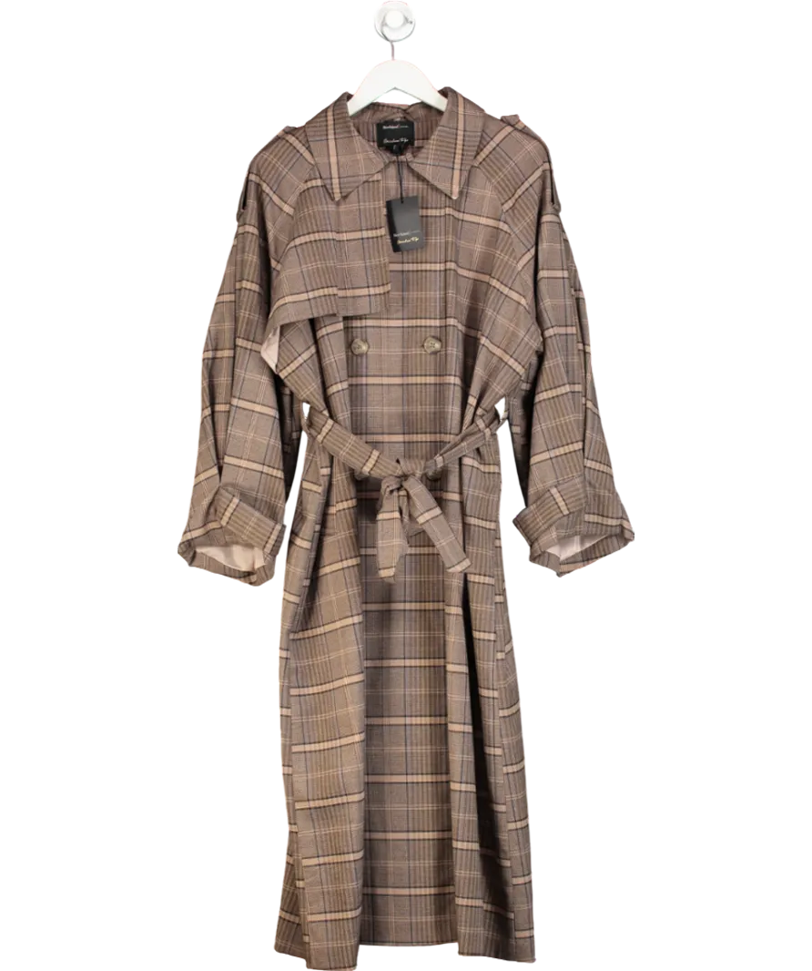 River Island Brown Check Belted Trench Coat UK L