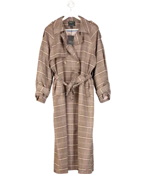 River Island Brown Check Belted Trench Coat UK M