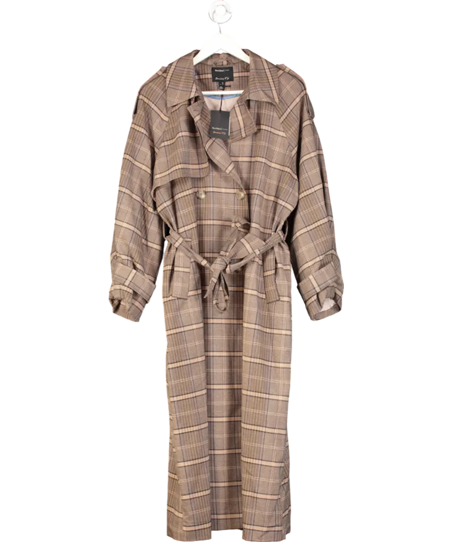 River Island Brown Check Belted Trench Coat UK M