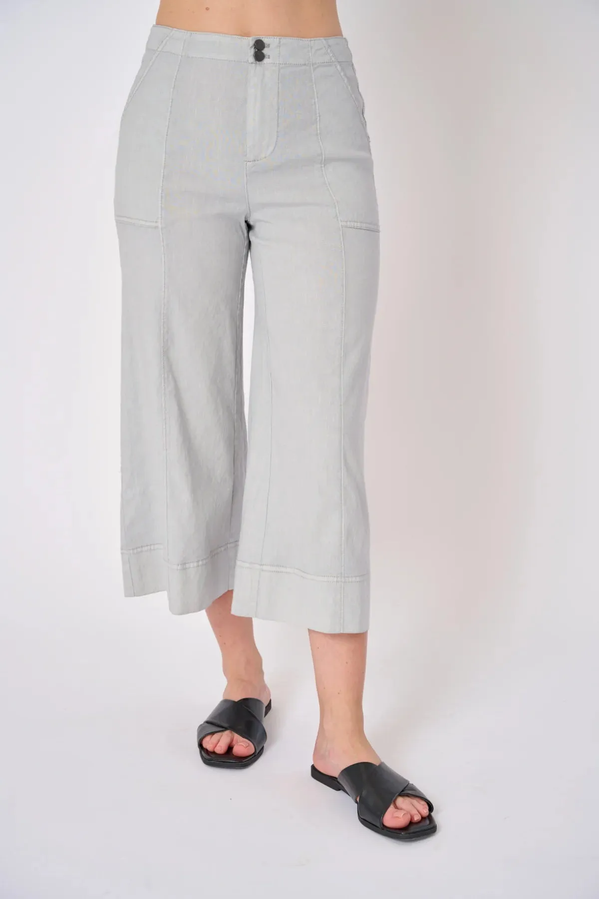 SANTORINI STRETCH LINEN WIDE-LEG PANT | Basalt