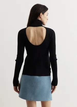 Sprayed Rib Open Back High Neck Sweater