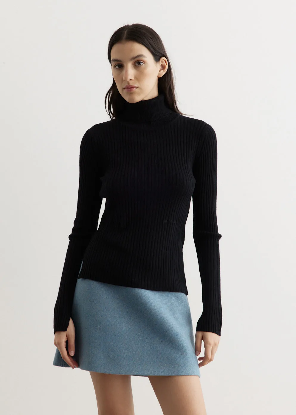 Sprayed Rib Open Back High Neck Sweater