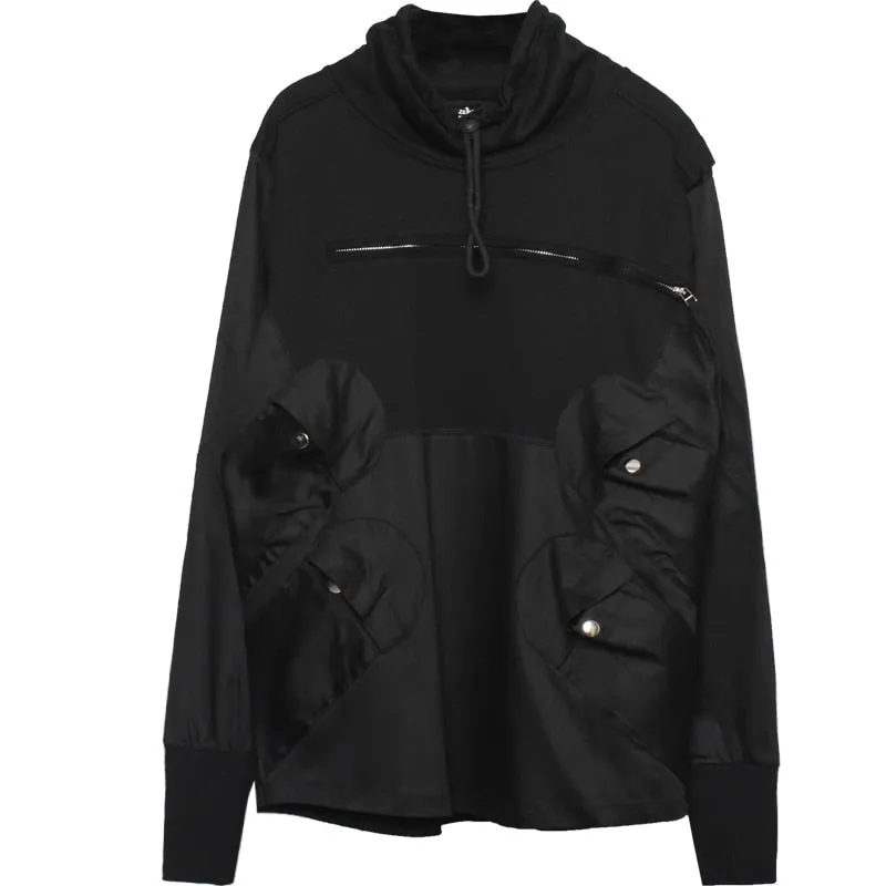 Tactical Functional Turtleneck Sweatshirt Pullover Hip Hop Streetwear 2021 Multi-pocket Black Hoodie Techwear 392