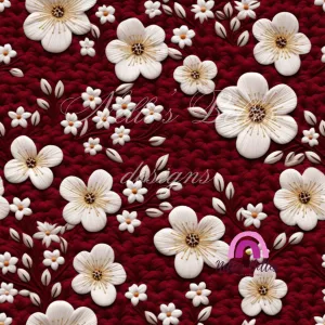 Textured burgundy background with white flowers seamless 4