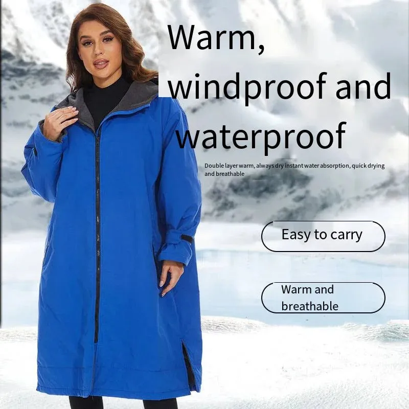 Thickened Winter Warm Surfing Changing Robe  Cashmere Microfiber Towel Hooded Bath Poncho