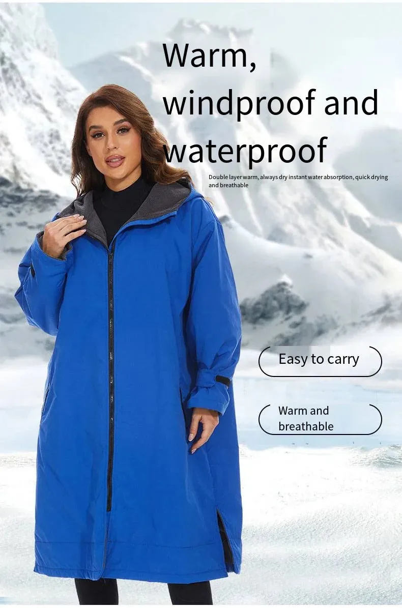 Thickened Winter Warm Surfing Changing Robe  Cashmere Microfiber Towel Hooded Bath Poncho