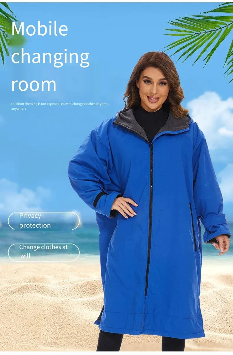 Thickened Winter Warm Surfing Changing Robe  Cashmere Microfiber Towel Hooded Bath Poncho