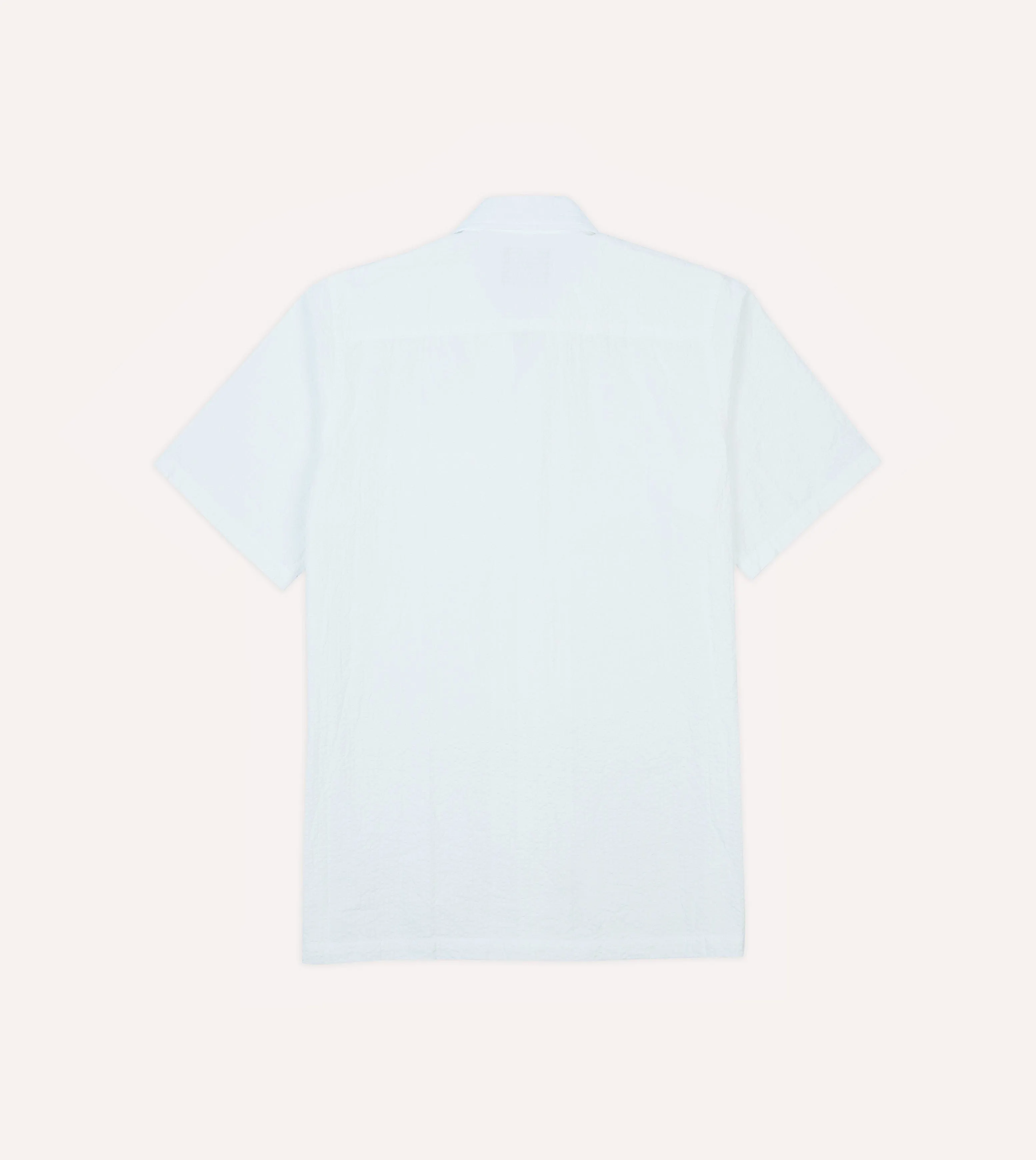 White Cotton-Linen Seersucker Camp Collar Short Sleeve Shirt
