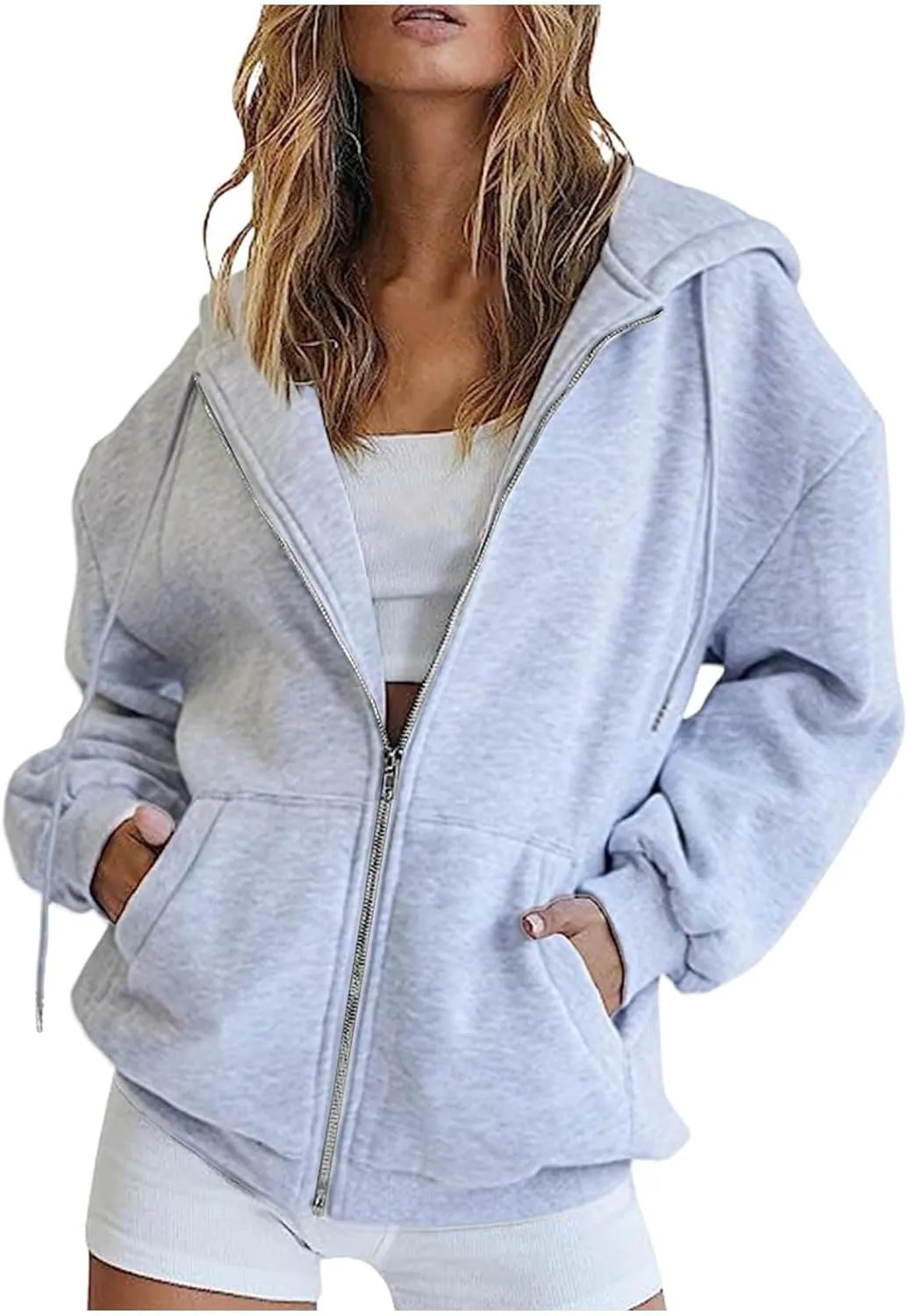 Womens Zip Up Hoodies Long Sleeve Fall Oversized Sweatshirts Fleece Y2K Jacket with Pockets 2024 Fashion Clothes